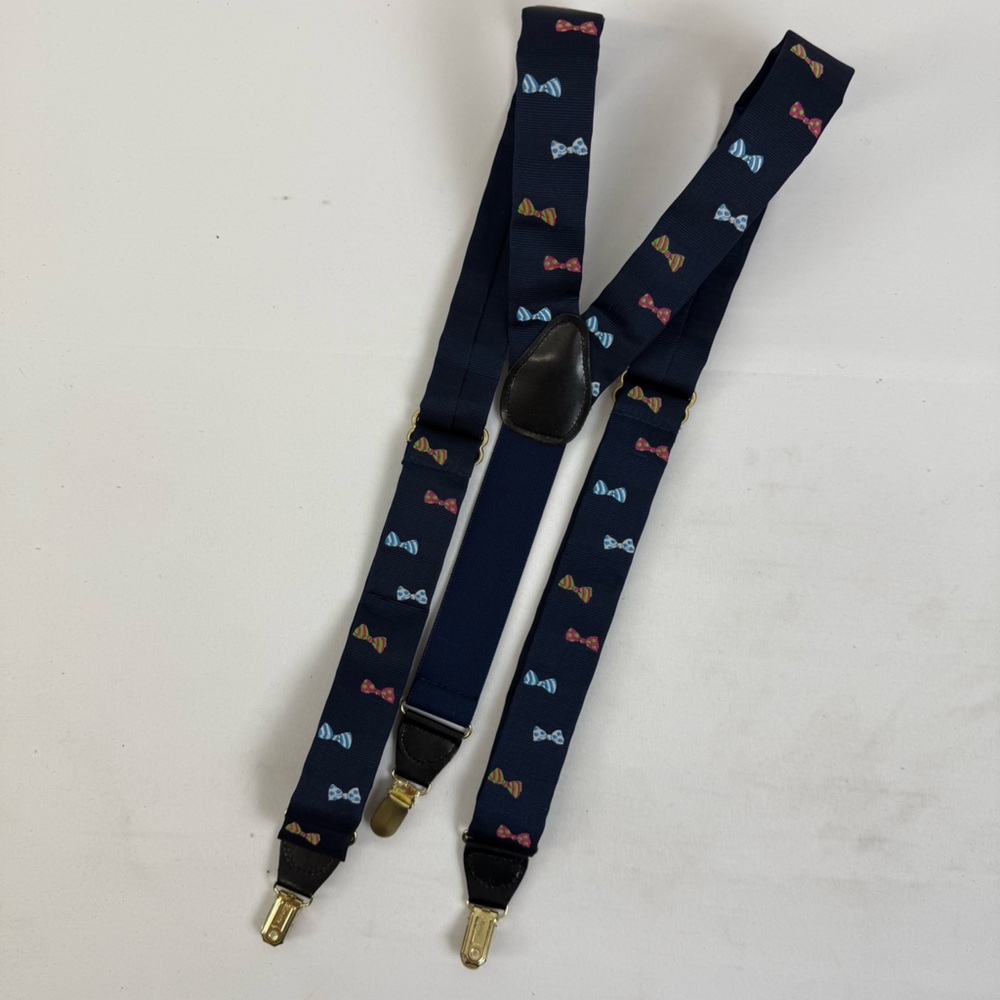 Gillmons Bow Tie Graphic‎ Print Suspenders Navy Brown
